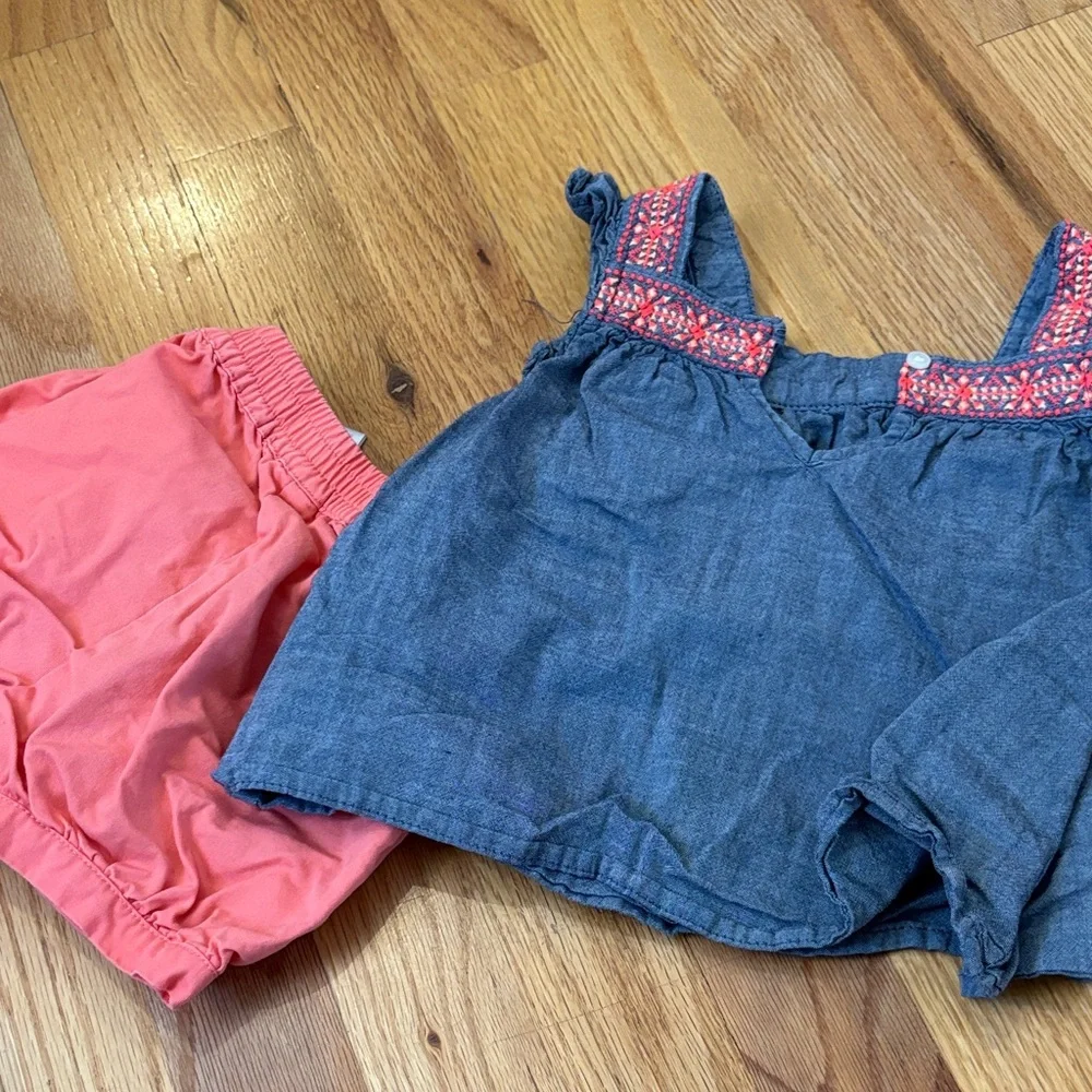 OshKosh Chambray Tank with Coral Embroidery